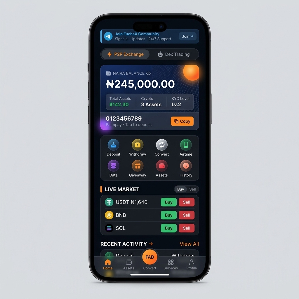 Real FuchaX Mobile App Dashboard Screenshot